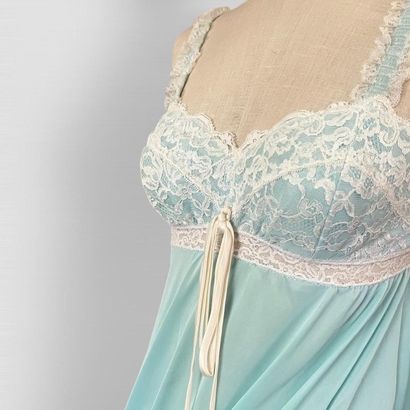 Olga Powder Blue Long Flowy Full Length NightGown Slip Dress Vintage - Picture 3 of 9